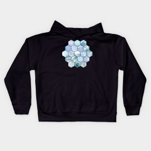 Ice Blue and Jade Stone and Marble Hexagon Tiles Kids Hoodie